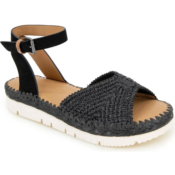 Gentle Souls Lucille Raffia Platform Sandals Flat Size 8 Black Comfort NEW - Picture 2 of 14